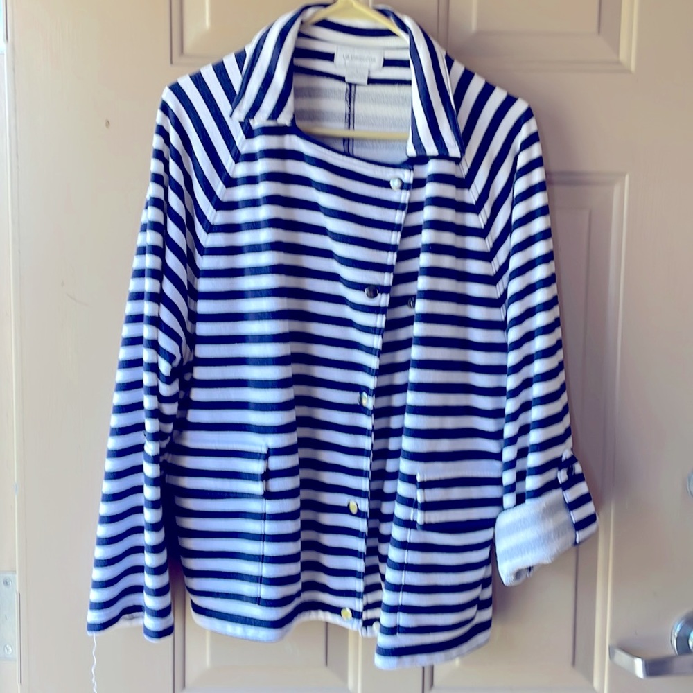 Blue and white striped jacket